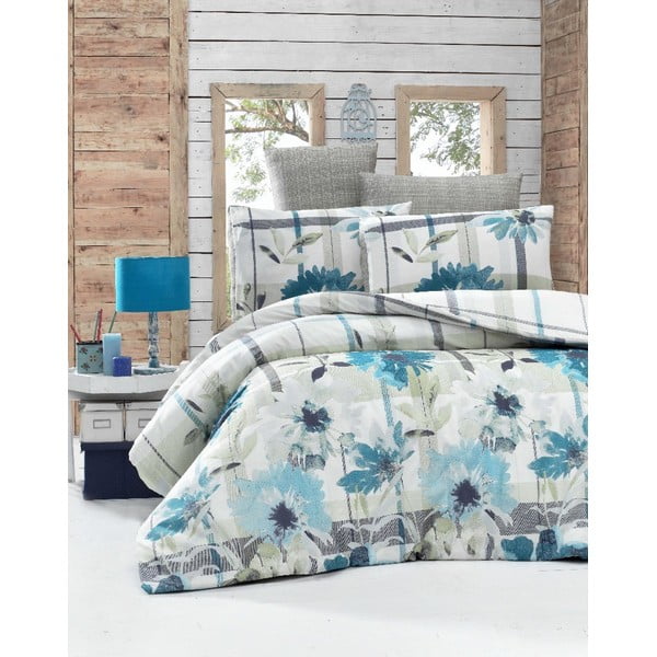 Plava posteljina s plahtama za krevet za jednu osobu Vanesa, 160 x 220 cm