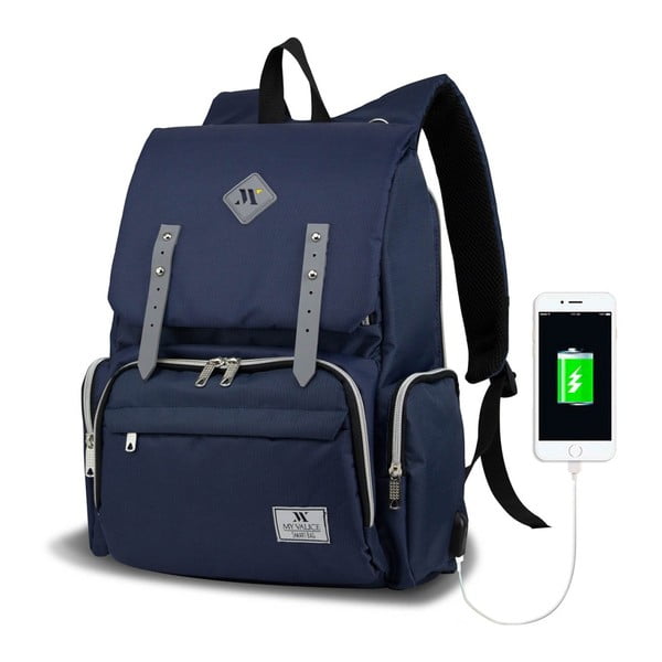 Tamnoplavi ruksak za majke s USB priključkom My Valice MOTHER STAR Baby Care Backpack