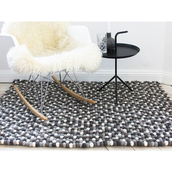 Sivo-bijeli tepih od vunenih pompona Wooldot Ball Rugs, 100 x 150 cm-image-1