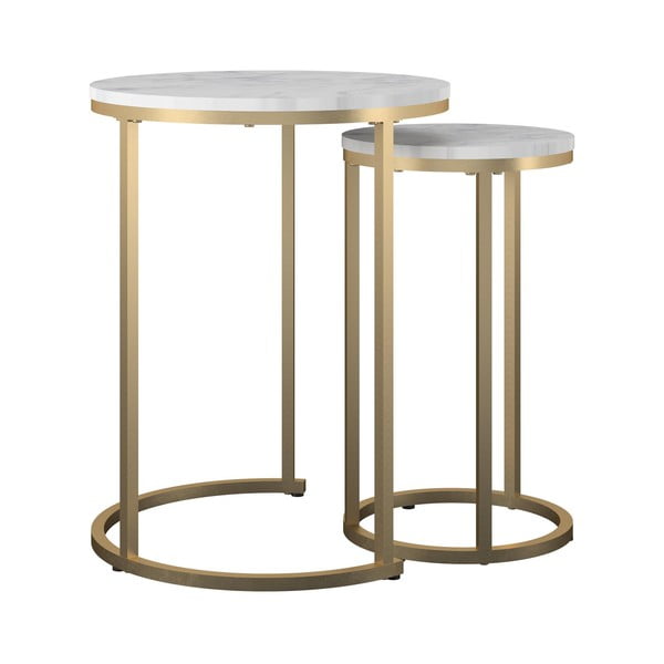 Bijeli/u zlatnoj boji okrugli stolići za kavu u setu 2 kom u mramornom dekoru ø 45 cm Amelia – CosmoLiving by Cosmopolitan-image-2
