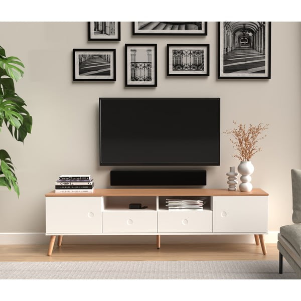 Bijela TV komoda s hrastovim nogama Tenzo Dot, širine 192 cm-image-1