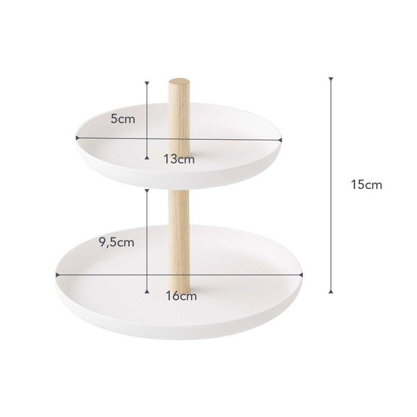 Bijeli stalak s 2 zdjele za skladištenje s detaljima od bukovine YAMAZAKI Tosca-image-3