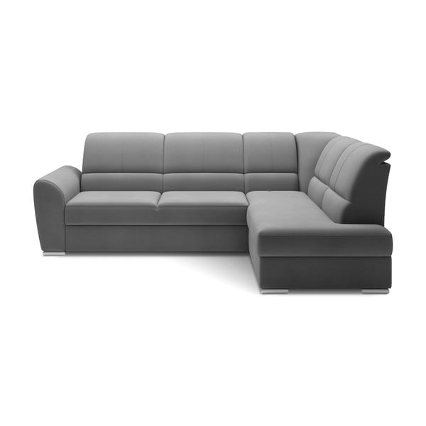 Siva baršunasti sklopiva/s prostorom za odlaganje kutna garnitura (s desnim kutom/u obliku slova L) Siber – ELTAP