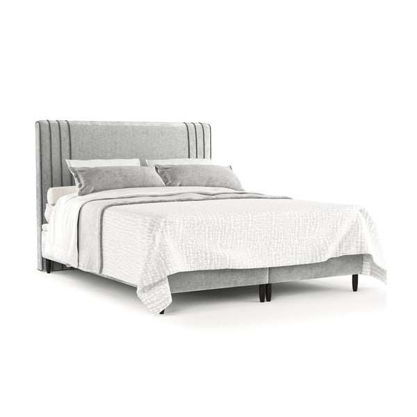Sivi tapecirani bračni krevet s prostorom za pohranu 140x200 cm Musca – Maison de Rêve-image-2