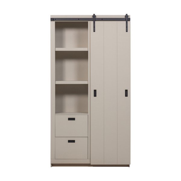 Sivo-bež ormarić od masivnog bora s kliznim vratima 122x230x37 cm Slide – vtwonen