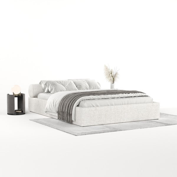 Krem tapecirani bračni krevet s prostorom za odlaganje s podnicom 200x200 cm Solvo – Maison de Rêve-image-2