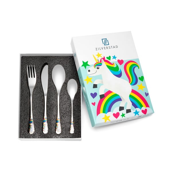 Dječji pribor za jelo 4 kom od nehrđajućeg čelika u srebrnoj boji Unicorn – Zilverstad