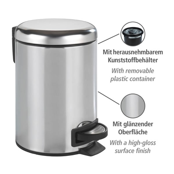 Koš za smeće s pedalom u srebrnoj boji Wenko Leman Shiny, 3 l-image-4