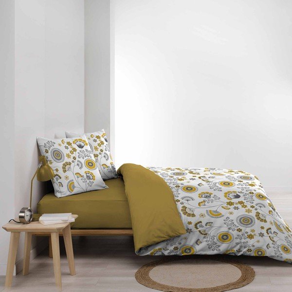 Oker žuta/bijela posteljina za bračni krevet/za produženi krevet od muslina 260x240 cm Garance – douceur d'intérieur-image-3