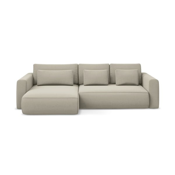 Bež baršunasti sklopiva/s prostorom za odlaganje kutna garnitura (s lijevim kutom/s ležaljkom) Kapua – Makamii