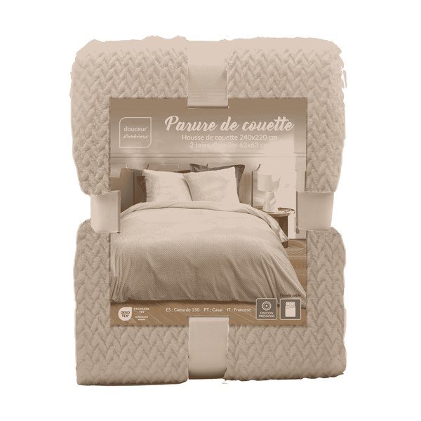 Bež 3-dijelna flanelska posteljina za bračni krevet/za produženi krevet 240x220 cm Flanela – douceur d'intérieur-image-3