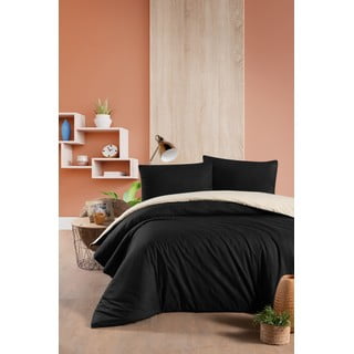 Crno-krem pamučna posteljina za bračni krevet/s produženom plahtom  200x220 cm - Mila Home