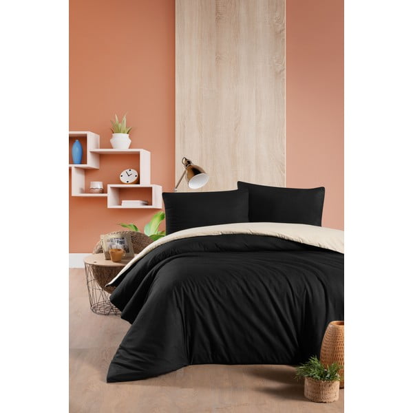 Crno-krem pamučna posteljina za bračni krevet/s produženom plahtom  200x220 cm - Mila Home-image-1