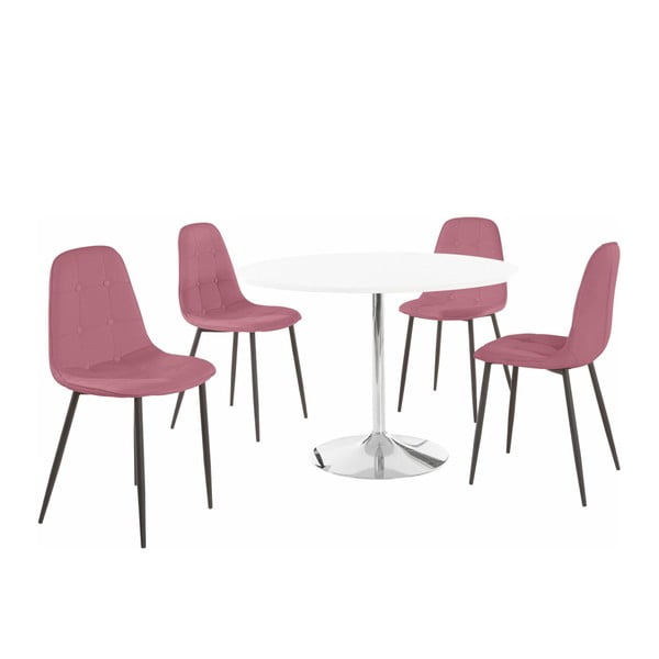 Set okruglog stola za blagovanje i 4 roze stolice Støraa Terri