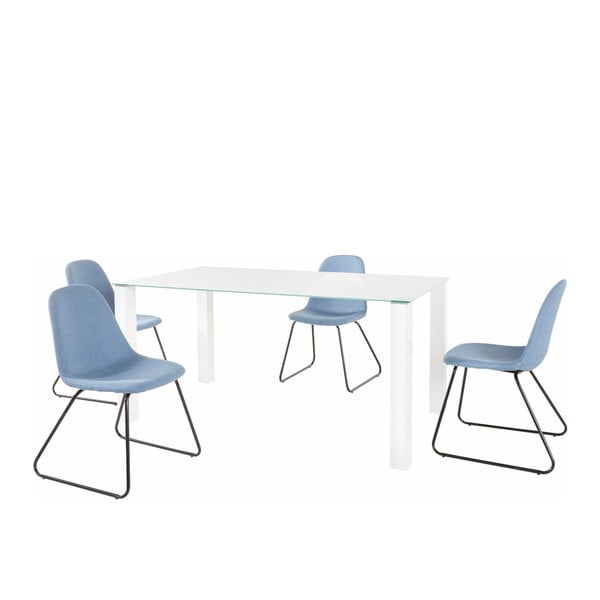 Set bijelog stola za blagovanje i 4 plave blagovaonske stolice Støraa Dante Colombo Duro
