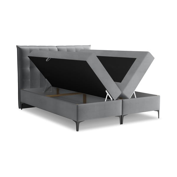 Sivi boxspring krevet s prostorom za odlaganje 180x200 cm Mikana – Makamii-image-1