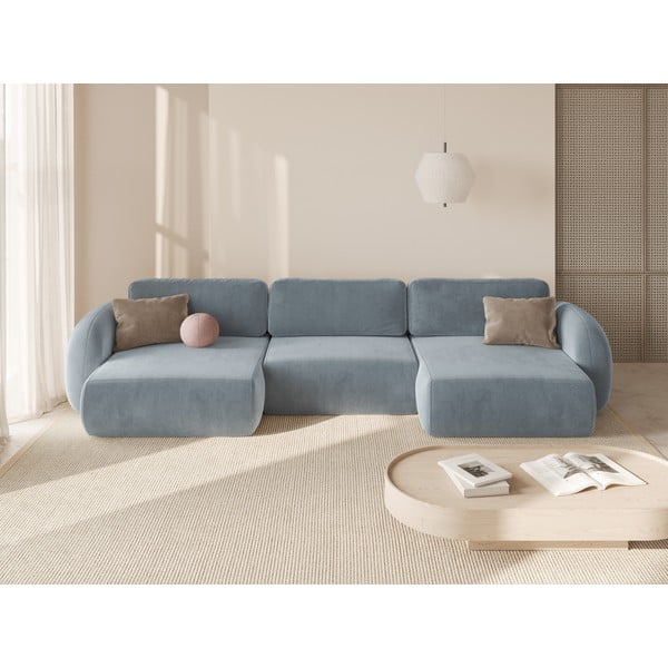 Prljavo plava baršunasti sklopiva/s prostorom za odlaganje kutna garnitura (u obliku slova "U") Tonale – Cosmopolitan Design-image-1