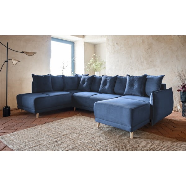 Tamno plava sklopiva kutna garnitura od samta (s lijevim kutom/u obliku slova "U") Lazy Lukka – Miuform-image-3