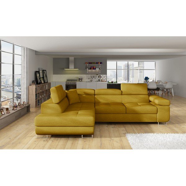 Žuta  sklopiva/s prostorom za odlaganje kutna garnitura (s lijevim kutom/u obliku slova L) Anton – ELTAP-image-1