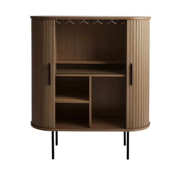 Smeđa vitrina za vino u dekoru hrasta s kliznim vratima 100x118x40 cm Nola – Unique Furniture-image-3