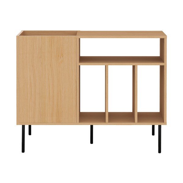 Crna niska komoda za gramofonske ploče u dekoru hrasta 100x80 cm Viny - TemaHome-image-3