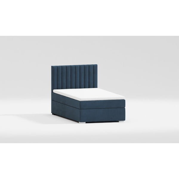 Tamno plavi tapecirani krevet s prostorom za pohranu s podnicom 100x200 cm Bunny – Ropez