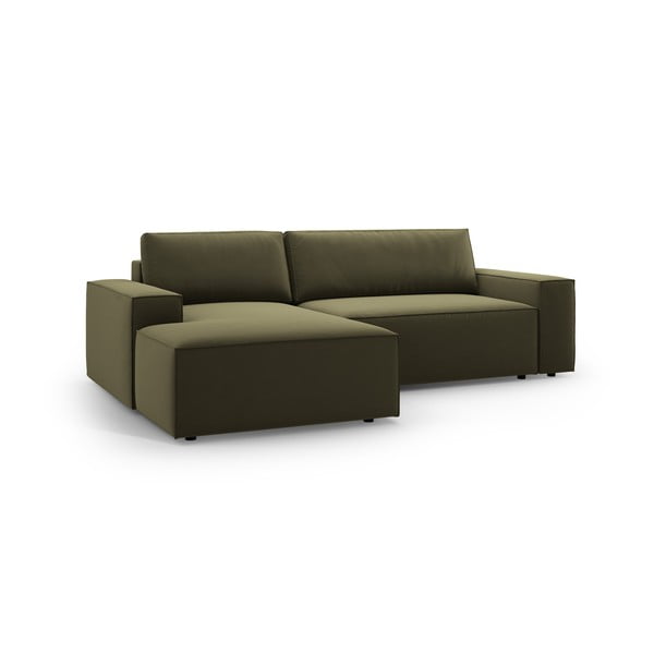 Zelena baršunasti sklopiva/s prostorom za odlaganje kutna garnitura (s lijevim kutom/s ležaljkom) Jodie – Micadoni -image-3