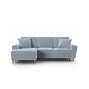 Svijetlo plava baršunasti sklopiva/s prostorom za odlaganje kutna garnitura (s lijevim kutom/s ležaljkom) Kyoto – Cosmopolitan Design