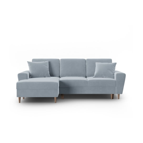 Svijetlo plava baršunasti sklopiva/s prostorom za odlaganje kutna garnitura (s lijevim kutom/s ležaljkom) Kyoto – Cosmopolitan Design