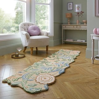 Zelena ručno rađena vunena staza 60x230 cm Bryony Shaped Floral – Flair Rugs