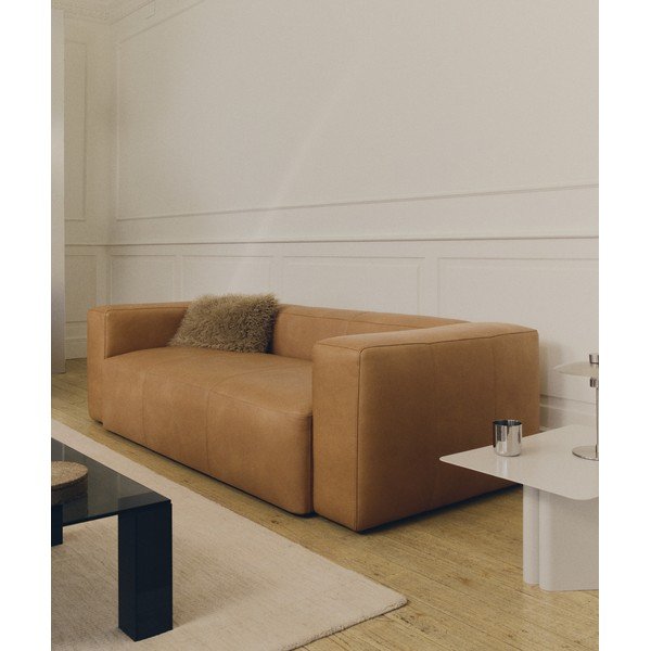 Smeđa kožna sofa 240 cm Blok – Kave Home-image-1