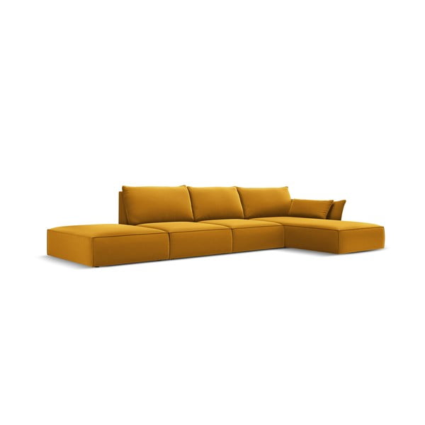 Senf žuta baršunasti kutna garnitura (s desnim kutom/s ležaljkom) Vanda – Mazzini Sofas-image-2