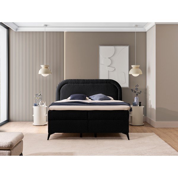 Crni boxspring krevet s prostorom za odlaganje 160x200 cm Ornes – Ropez-image-1