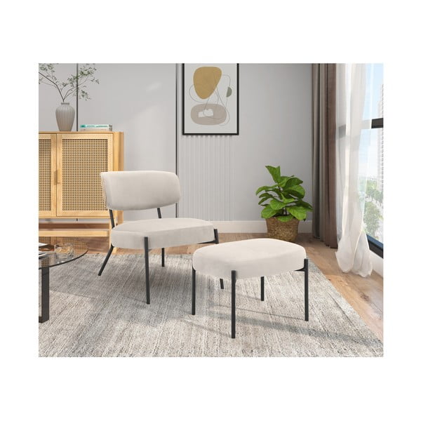 Krem baršunasti fotelja s naslonjačem za noge Jerry – Støraa-image-2