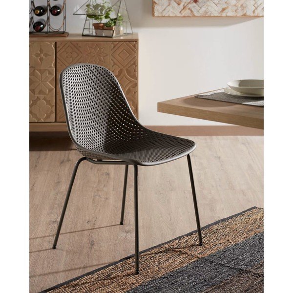 Tamno siva metalna vrtna stolica Quinby – Kave Home-image-1