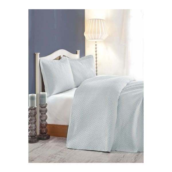 Set plavog prošivenog prekrivača preko bračnog kreveta sa Safira jastucima, 240 x 260 cm