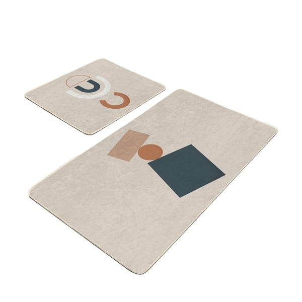 Bež od samta kupaonske prostirke u setu 2 kom 60x100 cm Geometry Shapes – Mila Home