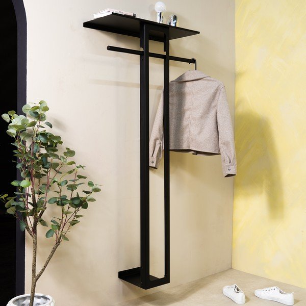Crna željezna zidna vješalica s policom 70 cm Luno Large – Spinder Design-image-2