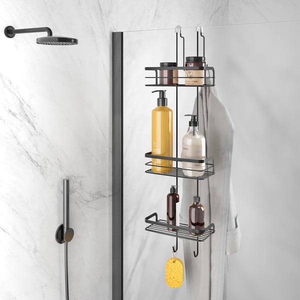 Mat crna željezna viseća kupaonska polica Lava – Metaltex-image-1