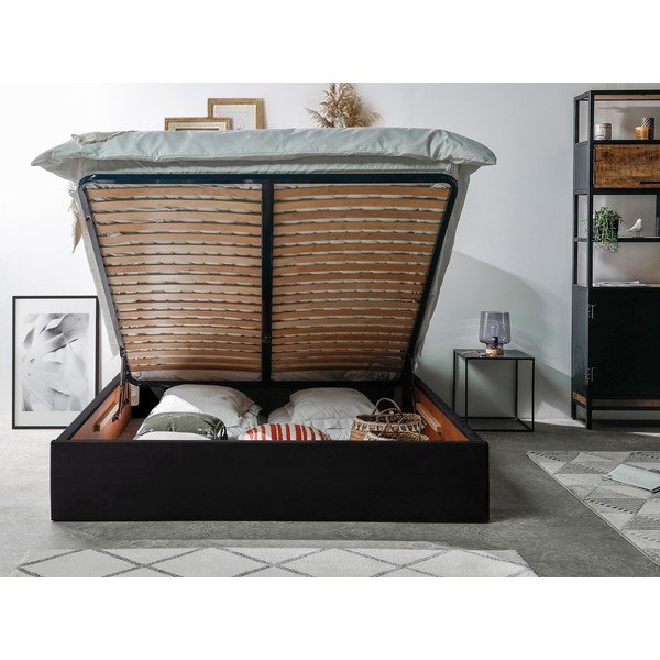 Tamno sivi tapecirani bračni krevet s prostorom za pohranu s podnicom 160x200 cm Palmyre - Bobochic Paris-image-3