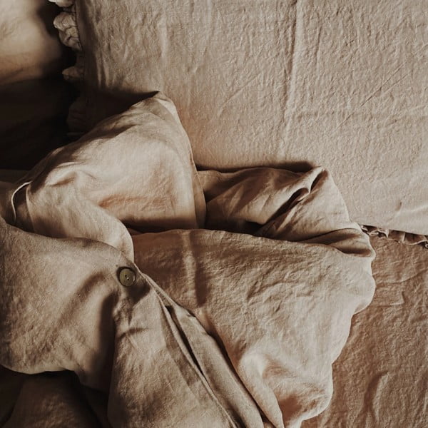 Terracotta smeđa lanena plahta s gumicom Linen Tales, 90 x 200 cm-image-1