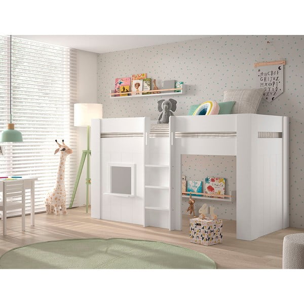 Bijeli podignuti dječji krevet od masivnog bora 90x200 cm RENO – Vipack-image-2