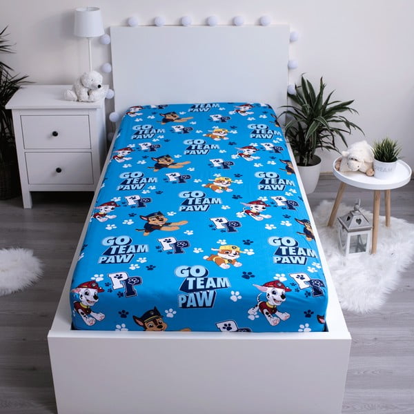 Plava pamučna dječja plahta s gumom 90x200 cm Paw Patrol – Jerry Fabrics-image-2