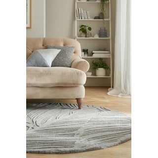 Sivi vuneni okrugli tepih ø 160 cm Leaf - Flair Rugs