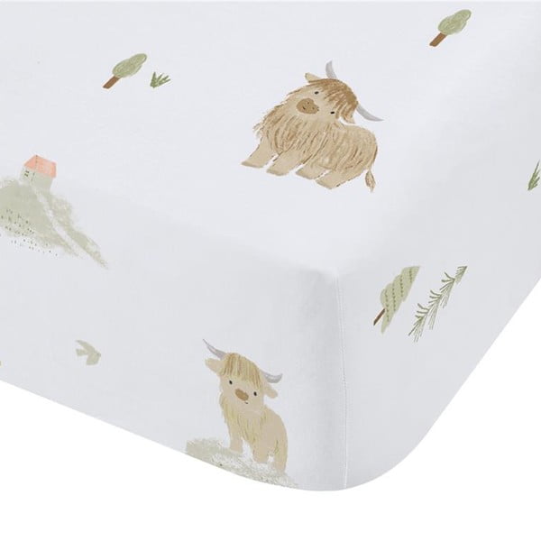 Bijela pamučna dječja plahta s gumom za dječji krevetić 70x140 cm Mini Moo Cow – Bianca