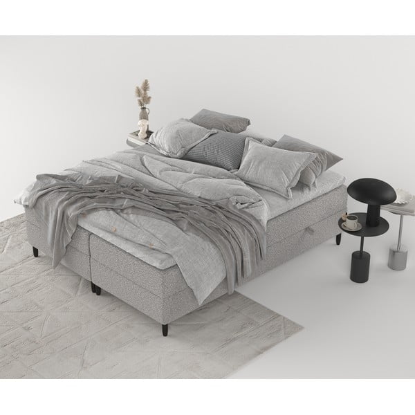 Sivi boxspring krevet s prostorom za pohranu 200x200 cm Malte – Maison de Rêve-image-3