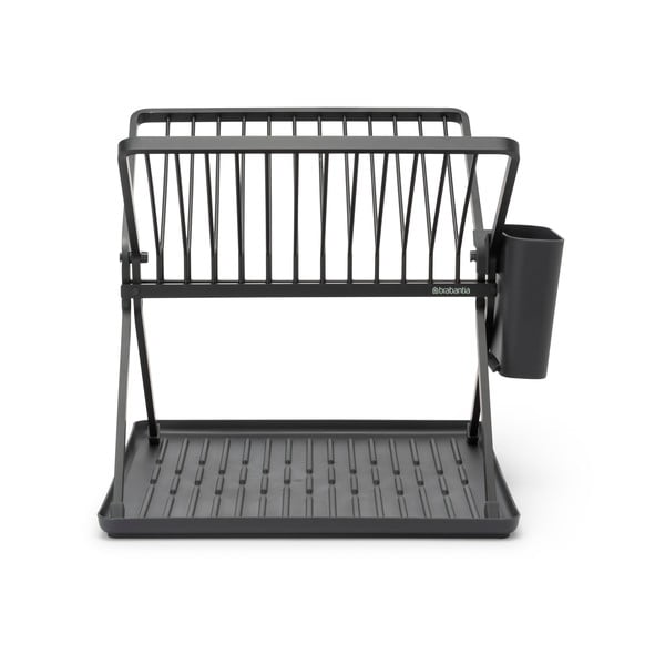 Tamno sivi metalni dvoetažan ocjeđivač za posuđe 37x33 cm – Brabantia