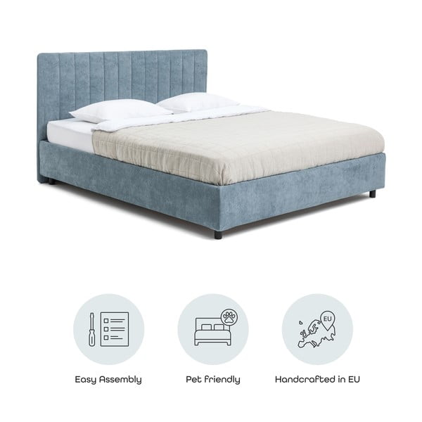 Plavi tapecirani bračni krevet s podnicom i prostorom za odlaganje 160x200 cm Myra Slim Line – Bonami Selection-image-4