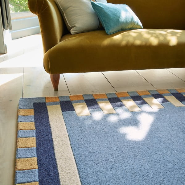 Plavi ručno rađen vunen tepih 200x290 cm Kai Wool Border – Flair Rugs-image-2