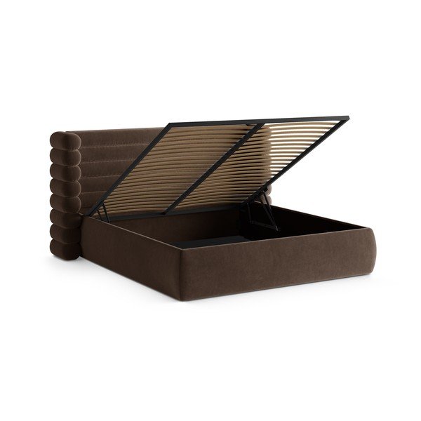 Smeđi tapecirani bračni krevet s prostorom za odlaganje s podnicom 200x200 cm Mount – Micadoni -image-2